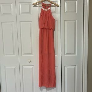Small Coral Lily Rose Maxi Dress